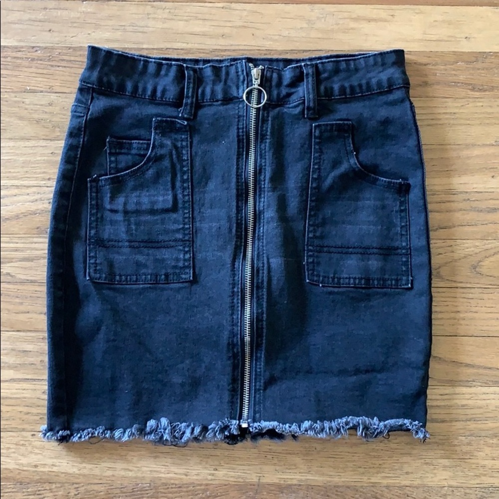 black stretchy zipper denim skirt